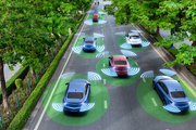 drawing of cars on the road with WiFi signals emanating from them