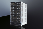 supercomputer rack on a dramatic black and gray background
