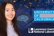 Grace's portrait with UC and LLNL logos on a circuit board background