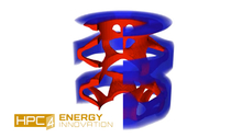 intertwined red and blue cylindrical shapes with HPC4EI logo