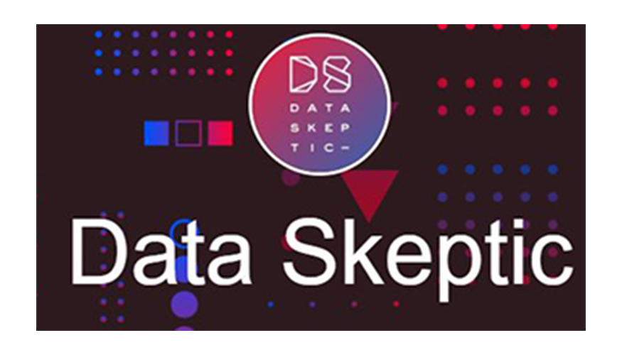 data skeptic icon on abstract maroon background