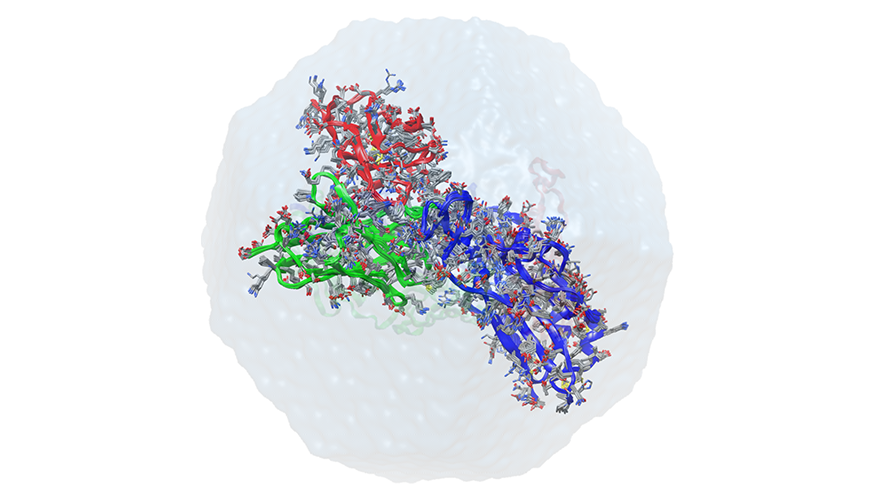 red, green, and blue tangles simulating the interaction of antibody and receptor