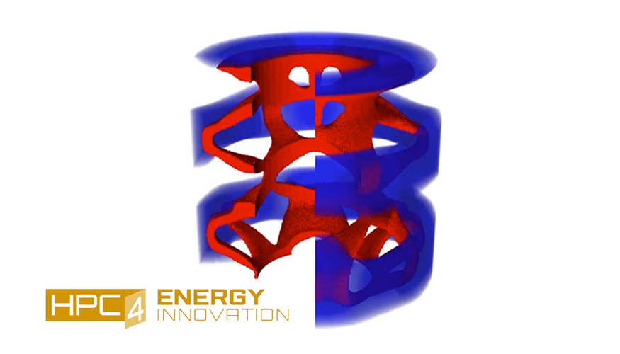 intertwined red and blue cylindrical shapes with HPC4EI logo