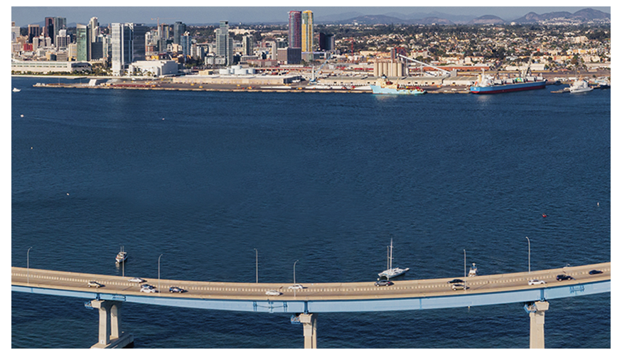 San Diego skyline and bay as seen from above the Coronado Island bridge