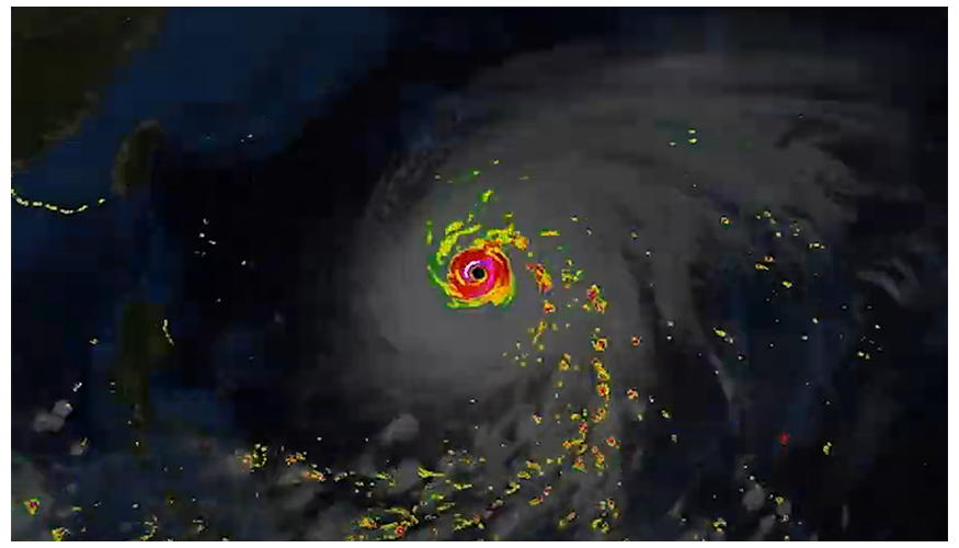 simulation of a hurricane in bright colors on a dark background