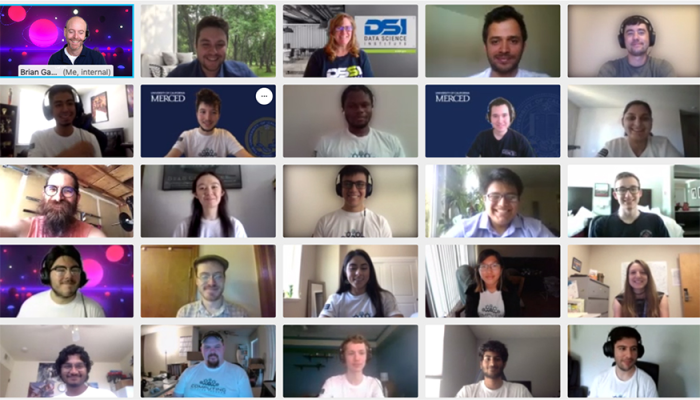 5x5 grid of students and mentors in a videoconference