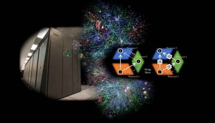 collage of Sequoia supercomputer and 3D graphics of cube shapes