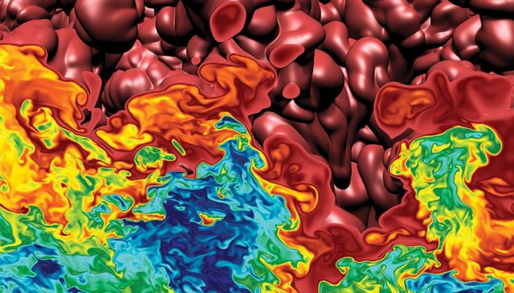 rainbow-colored simulation of turbulent thermonuclear burning