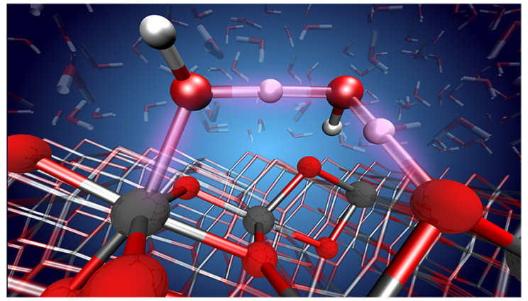 rendering of red and gray molecules connecting